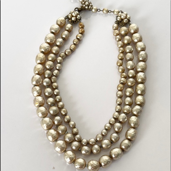 Vintage 3 Strand Baroque Necklace Miriam Haskell